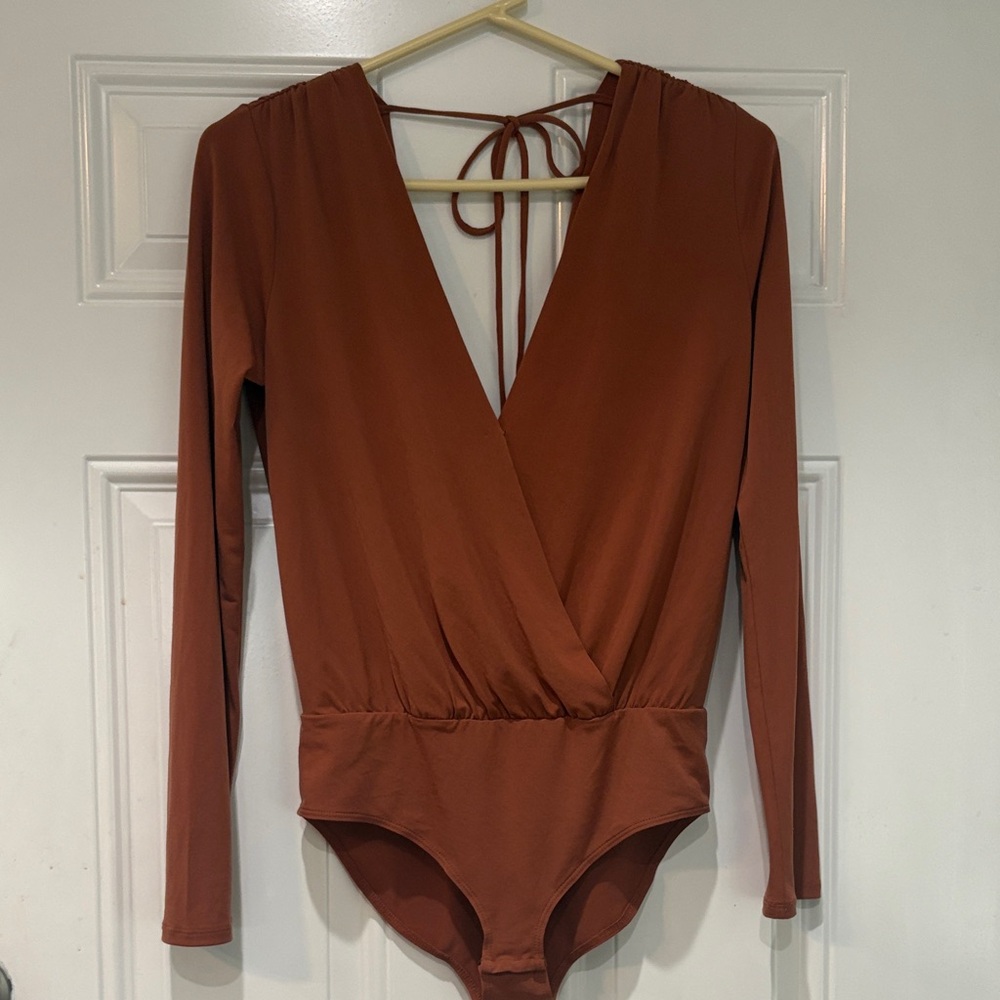 BCBGeneration Rust Long-Sleeve Wrap Bodysuit